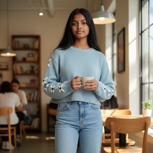 Altar'd State Knit Floral
Embroidered Sleeve Crop
Sweater Green and White Size S